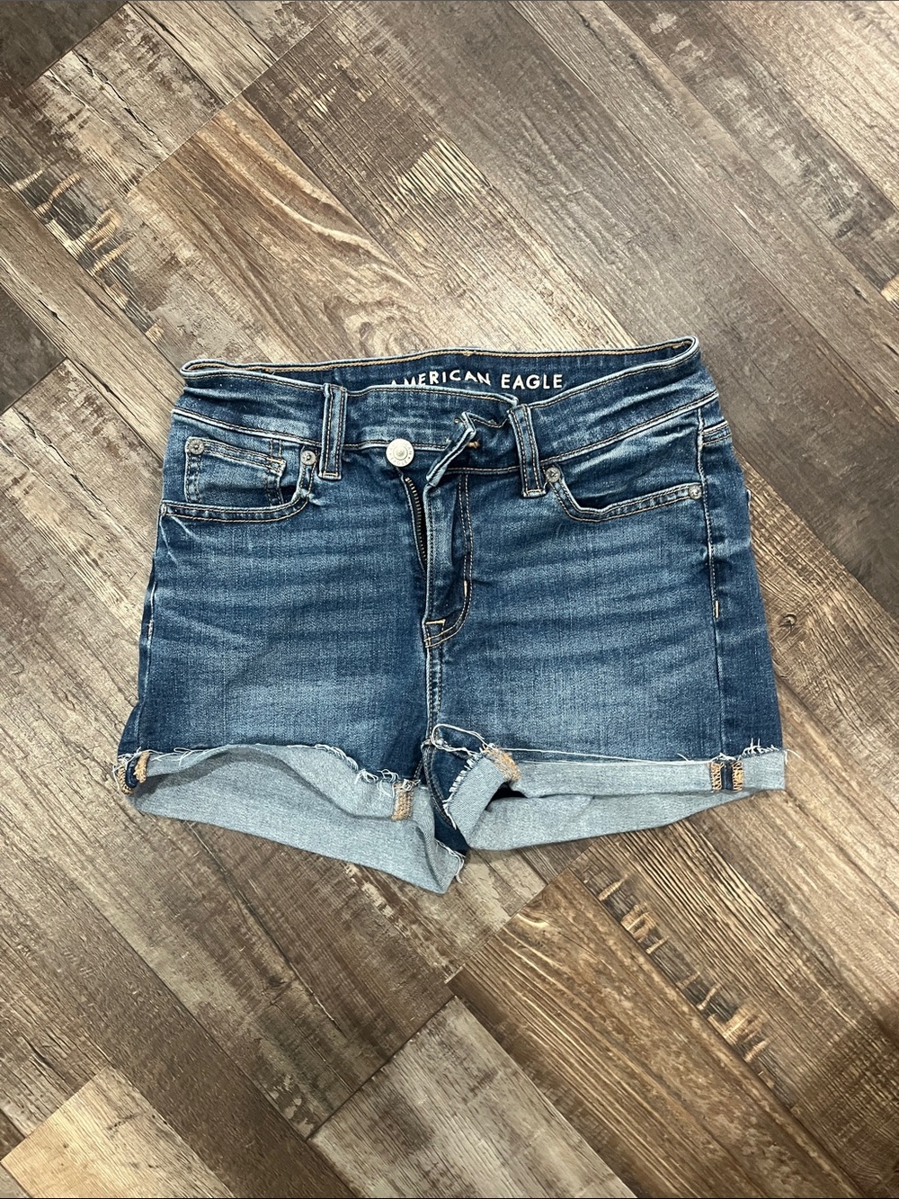 American Eagle Outfitters Dark Blue Rolled-Hem Denim Shorts
